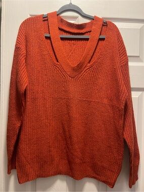Women’s Chunky V-Neck Sweater - Orange